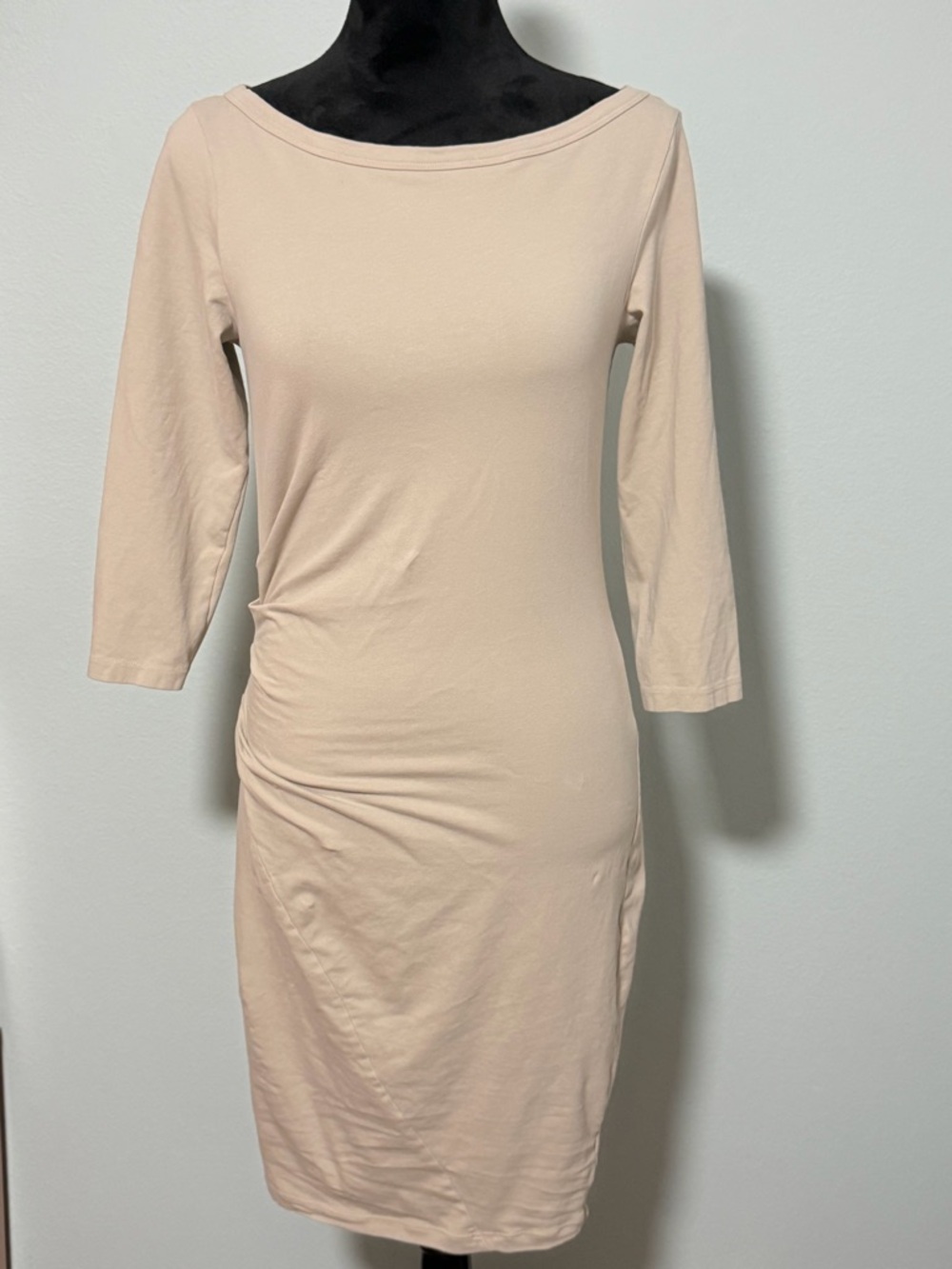 STANDARD JAMES PERSE Sand Dune Side Ruch Pima Bodycon Dress - L (3)